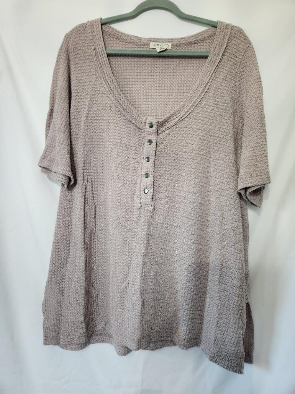 Torrid Festi Relaxed Henley Cloud Gray Waffle Knit Top Size 1